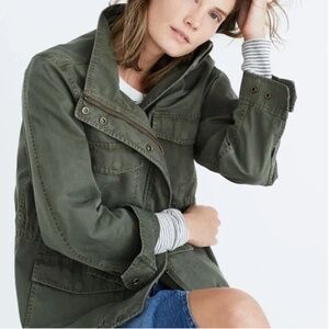 Madewell Lightweight Cotton Utility Jacket - Olive Green, Size XXS